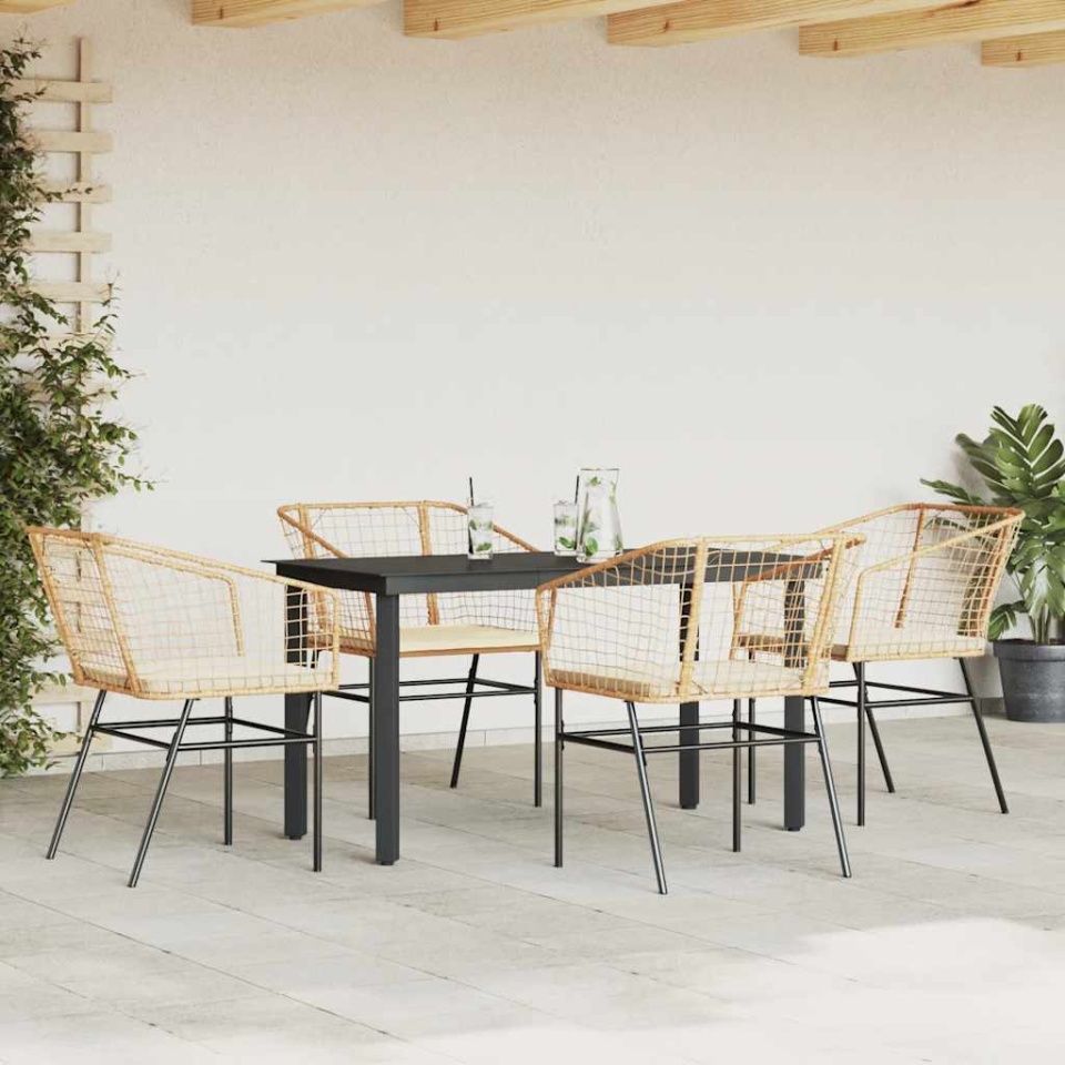 Set mobilier de grădină cu perne 5 piese maro sticlă polirattan - 2 | YEO