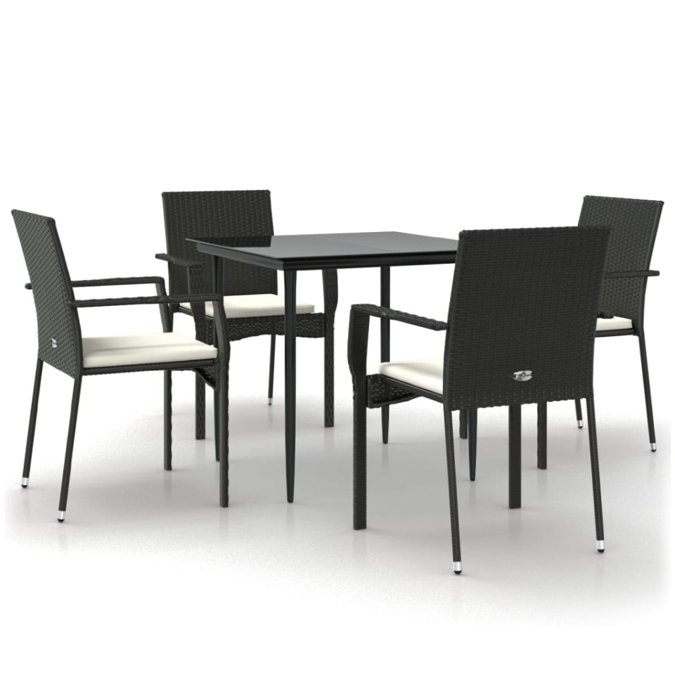 Set mobilier de grădină cu perne, 5 piese, negru, poliratan - 1 | YEO