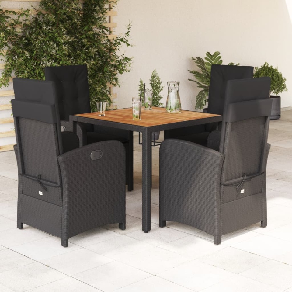 Set mobilier de grădină cu perne, 5 piese, negru, poliratan