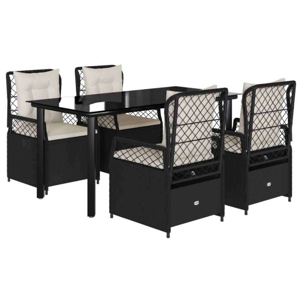 Set mobilier de grădină cu perne, 5 piese, negru, poliratan - 1 | YEO