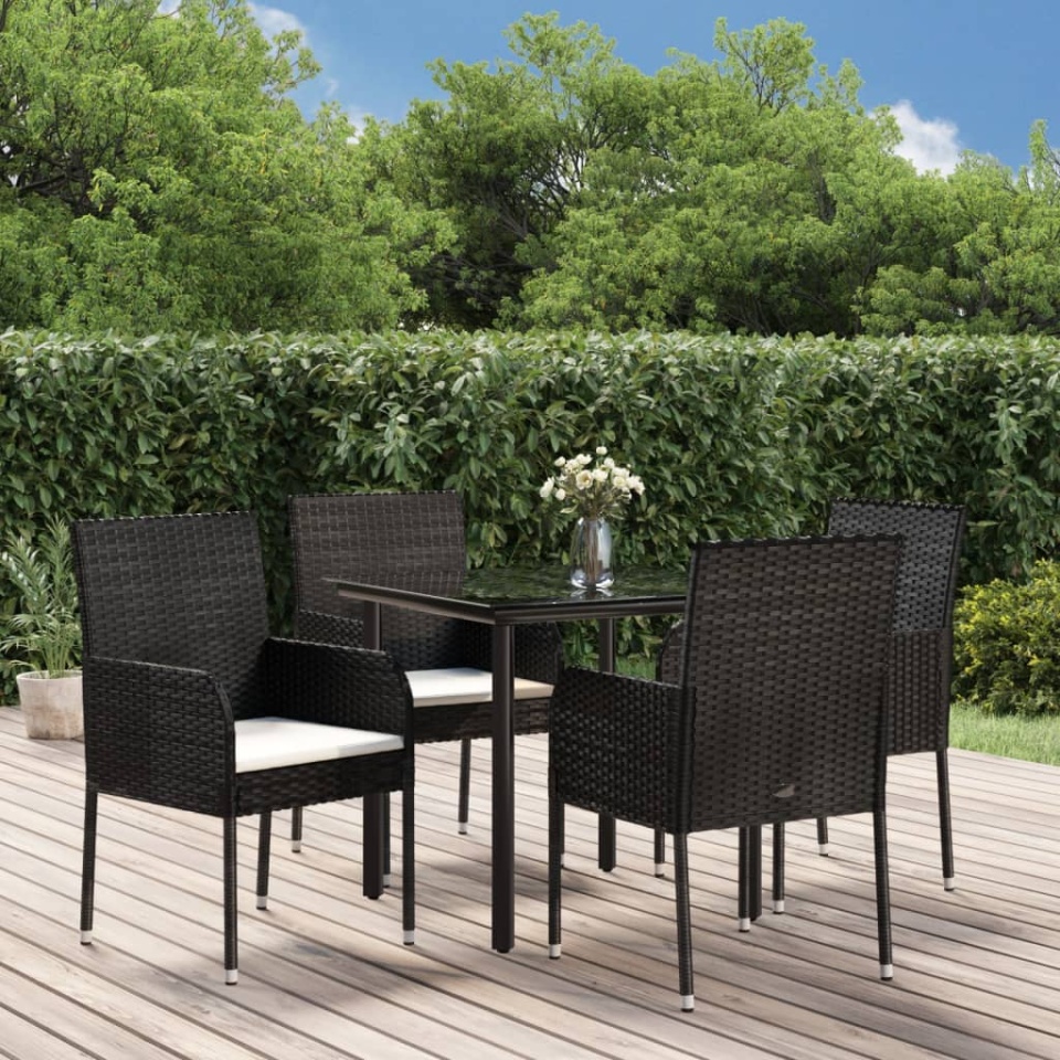Set mobilier de grădină cu perne, 5 piese, negru, poliratan