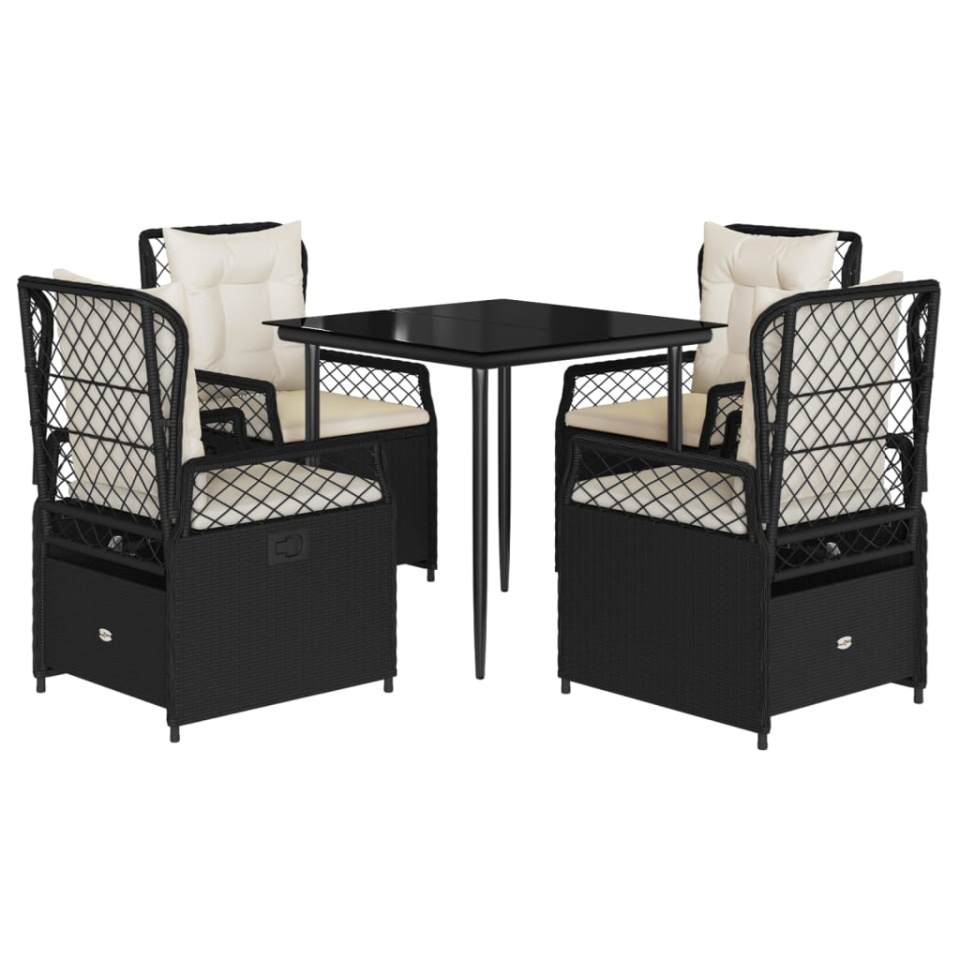 Set mobilier de grădină cu perne, 5 piese, negru, poliratan - 1 | YEO