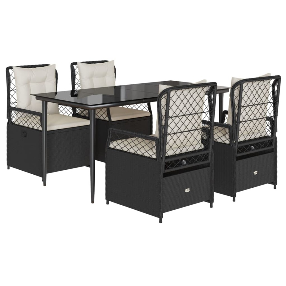 Set mobilier de grădină cu perne, 5 piese, negru, poliratan - 1 | YEO