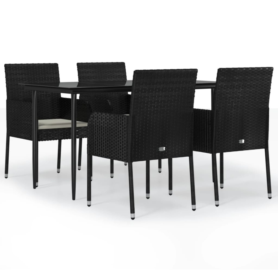 Set mobilier de grădină cu perne, 5 piese, negru, poliratan - 1 | YEO