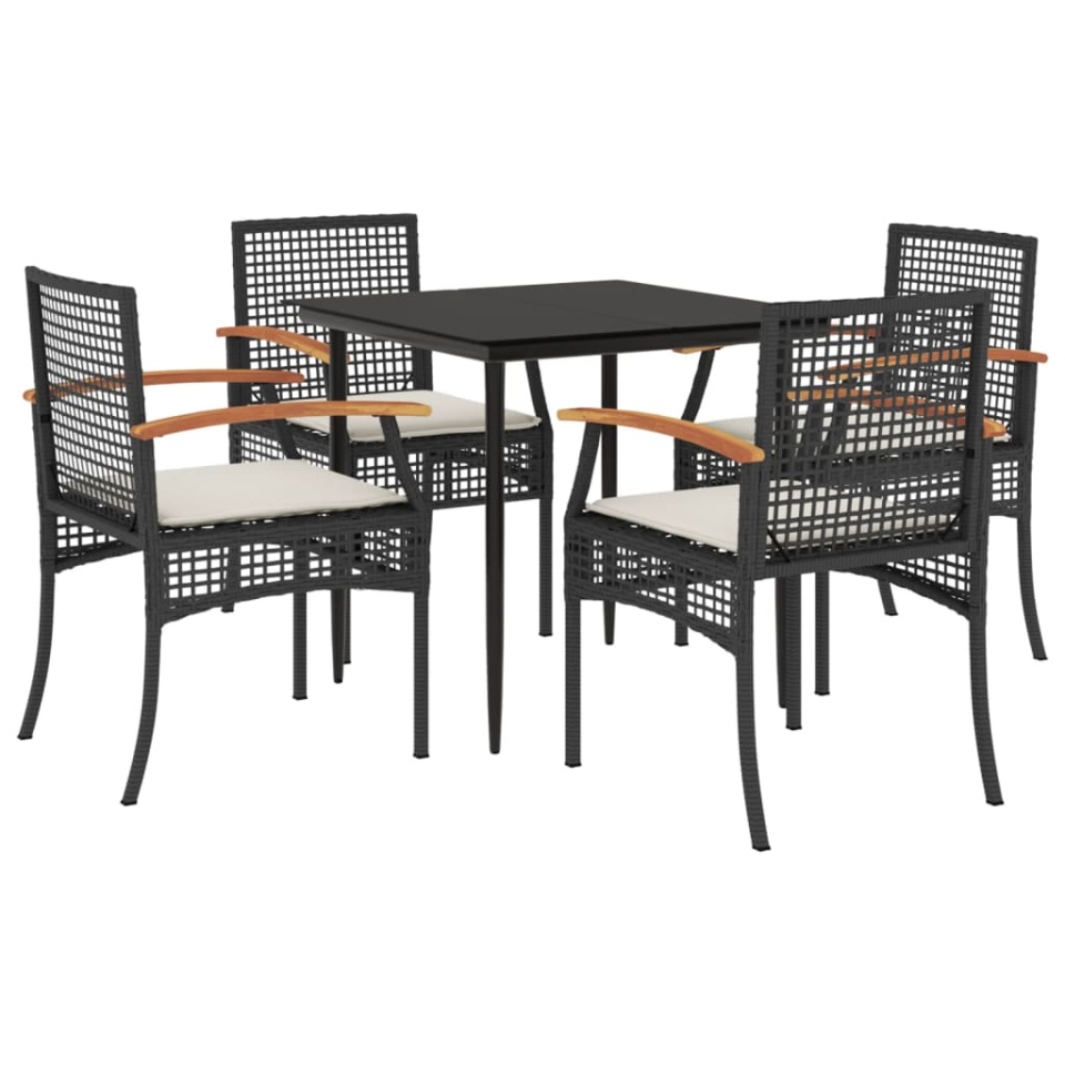 Set mobilier de grădină cu perne, 5 piese, negru, poliratan - 1 | YEO
