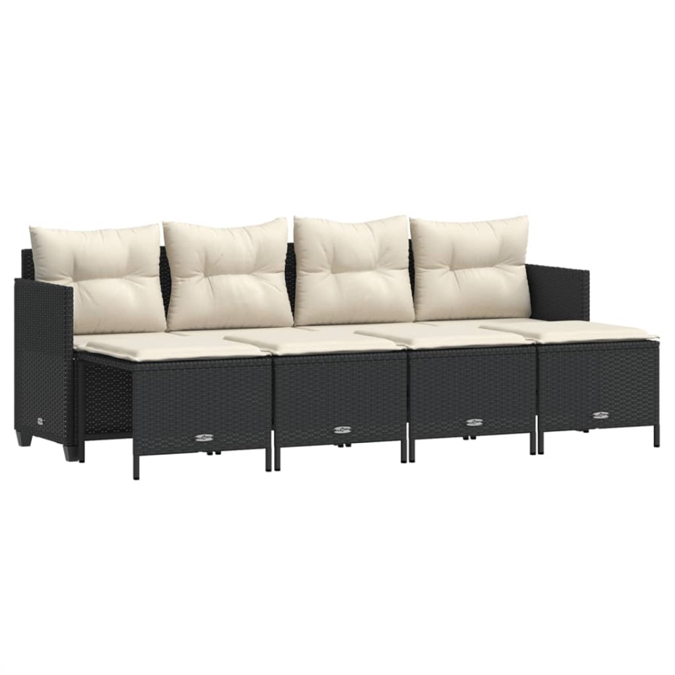 Set mobilier de grădină cu perne, 5 piese, negru, poliratan - 1 | YEO