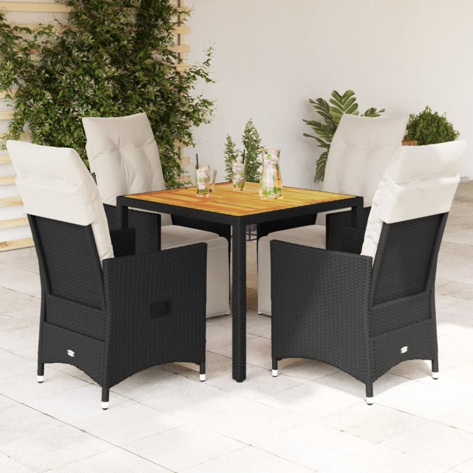 Set mobilier de grădină cu perne, 5 piese, negru, poliratan