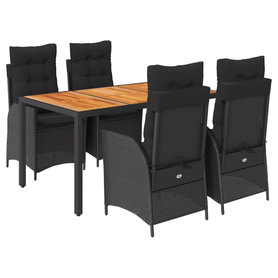 Set mobilier de grădină cu perne, 5 piese, negru, poliratan - 1 | YEO