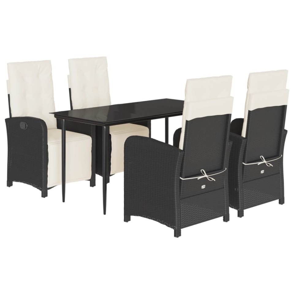 Set mobilier de grădină cu perne, 5 piese, negru, poliratan - 1 | YEO