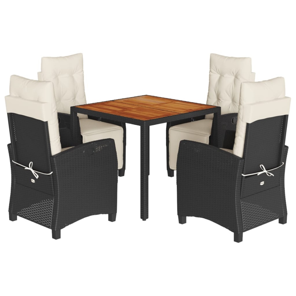 Set mobilier de grădină cu perne, 5 piese, negru, poliratan - 1 | YEO