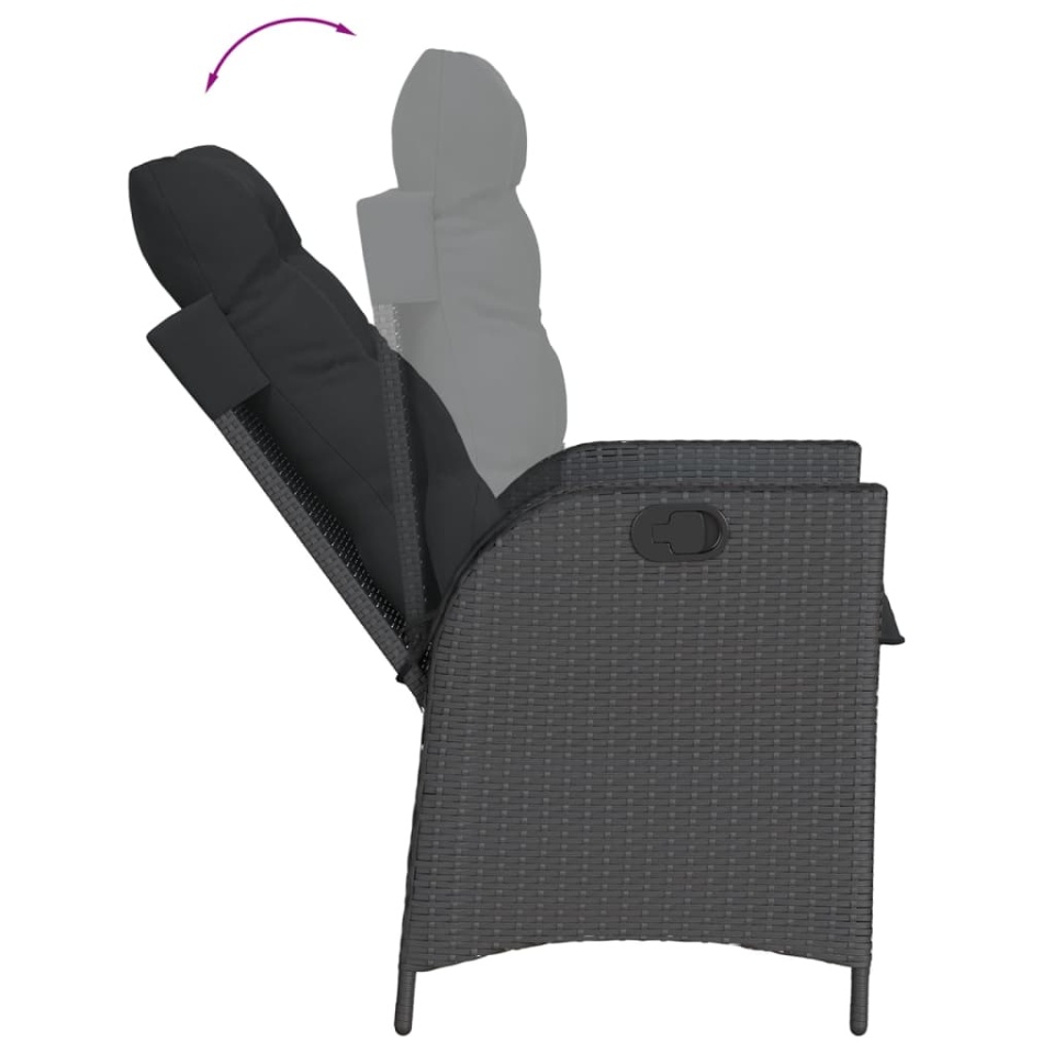 Set mobilier de grădină cu perne, 5 piese, negru, poliratan - 3 | YEO