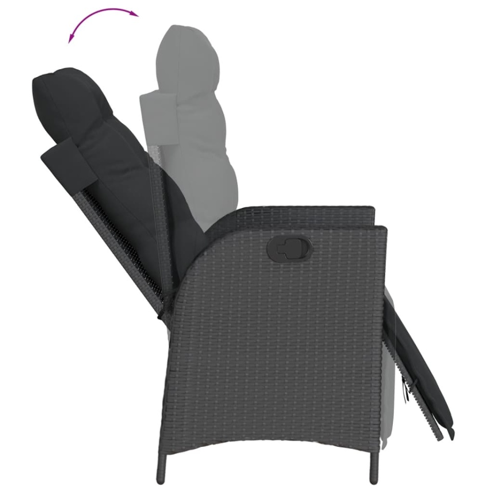 Set mobilier de grădină cu perne, 5 piese, negru, poliratan - 3 | YEO
