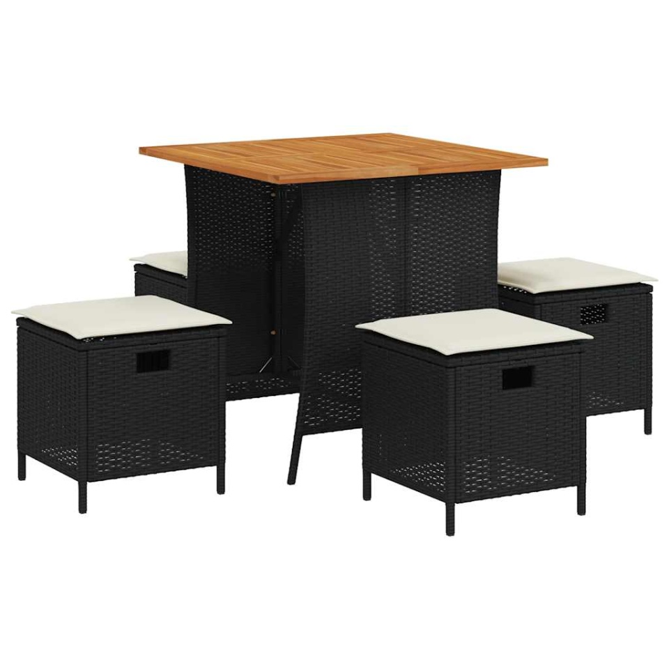 Set mobilier de grădină cu perne, 5 piese, negru, poliratan - 1 | YEO