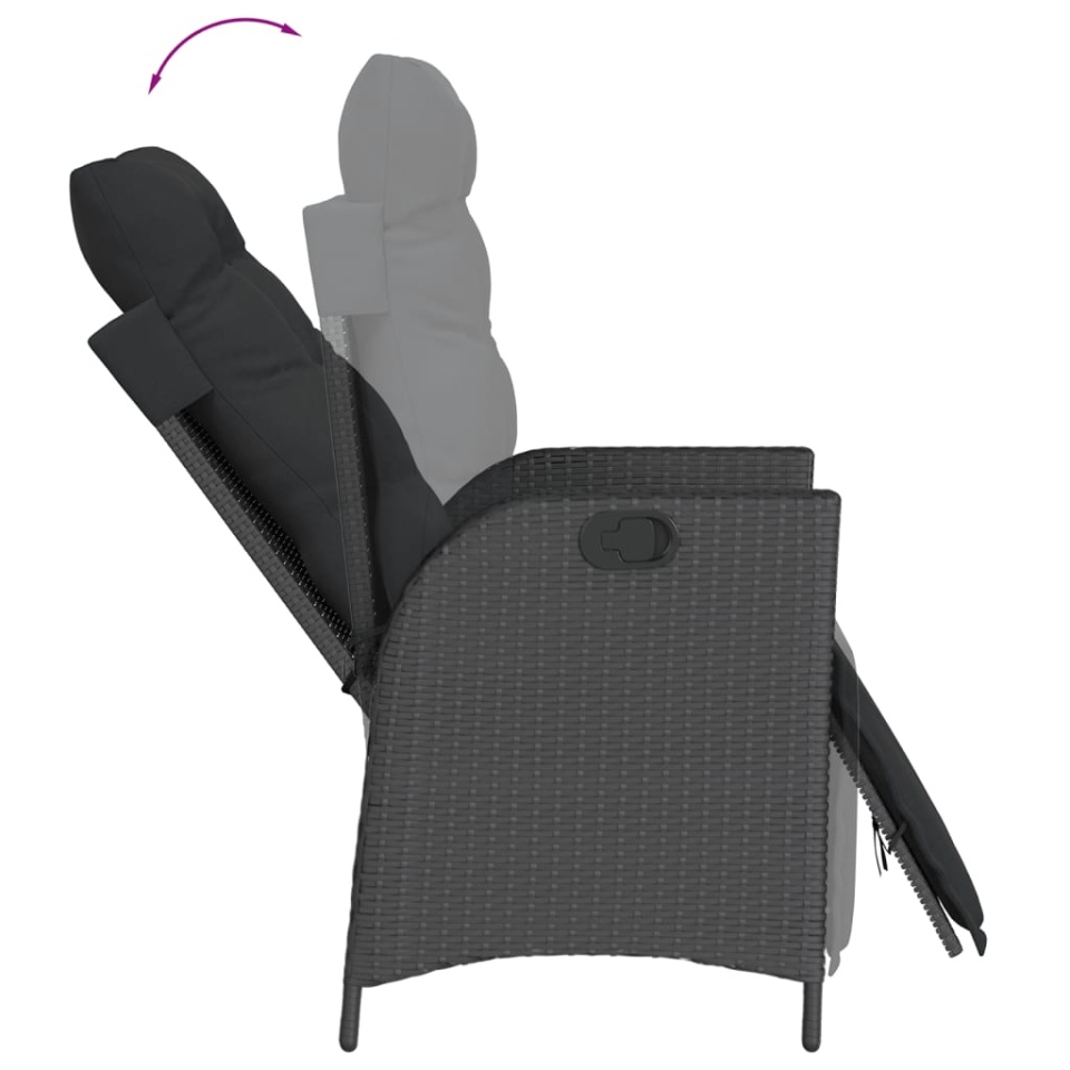 Set mobilier de grădină cu perne, 5 piese, negru, poliratan - 3 | YEO