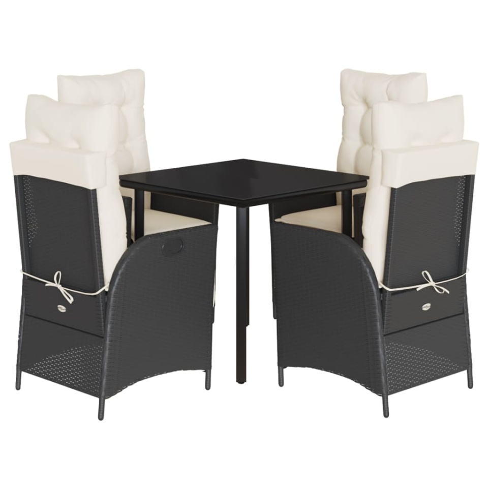 Set mobilier de grădină cu perne, 5 piese, negru, poliratan - 1 | YEO