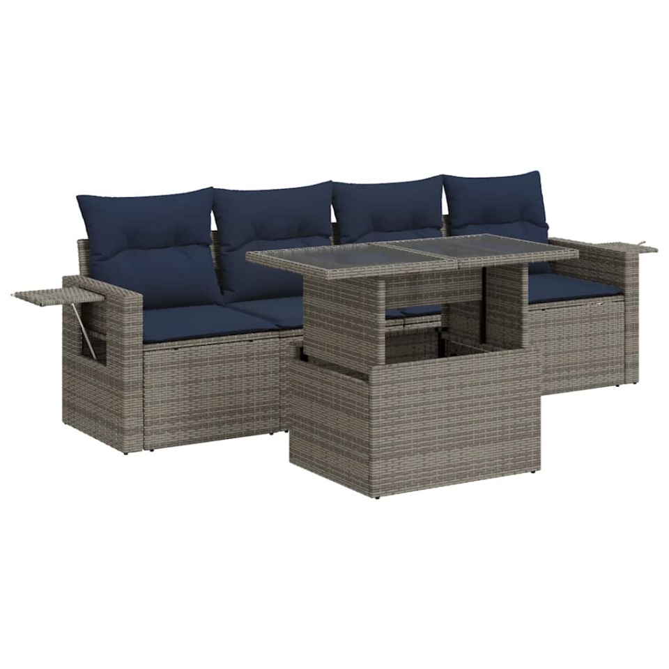 Set mobilier de grădină cu perne, 5 piese,poliratan/lemn acacia - 1 | YEO