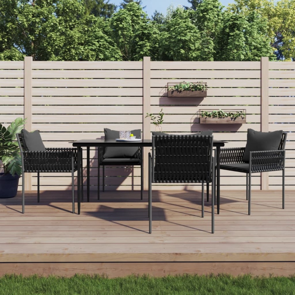 Set mobilier de grădină cu perne, 5 piese, poliratan și oțel