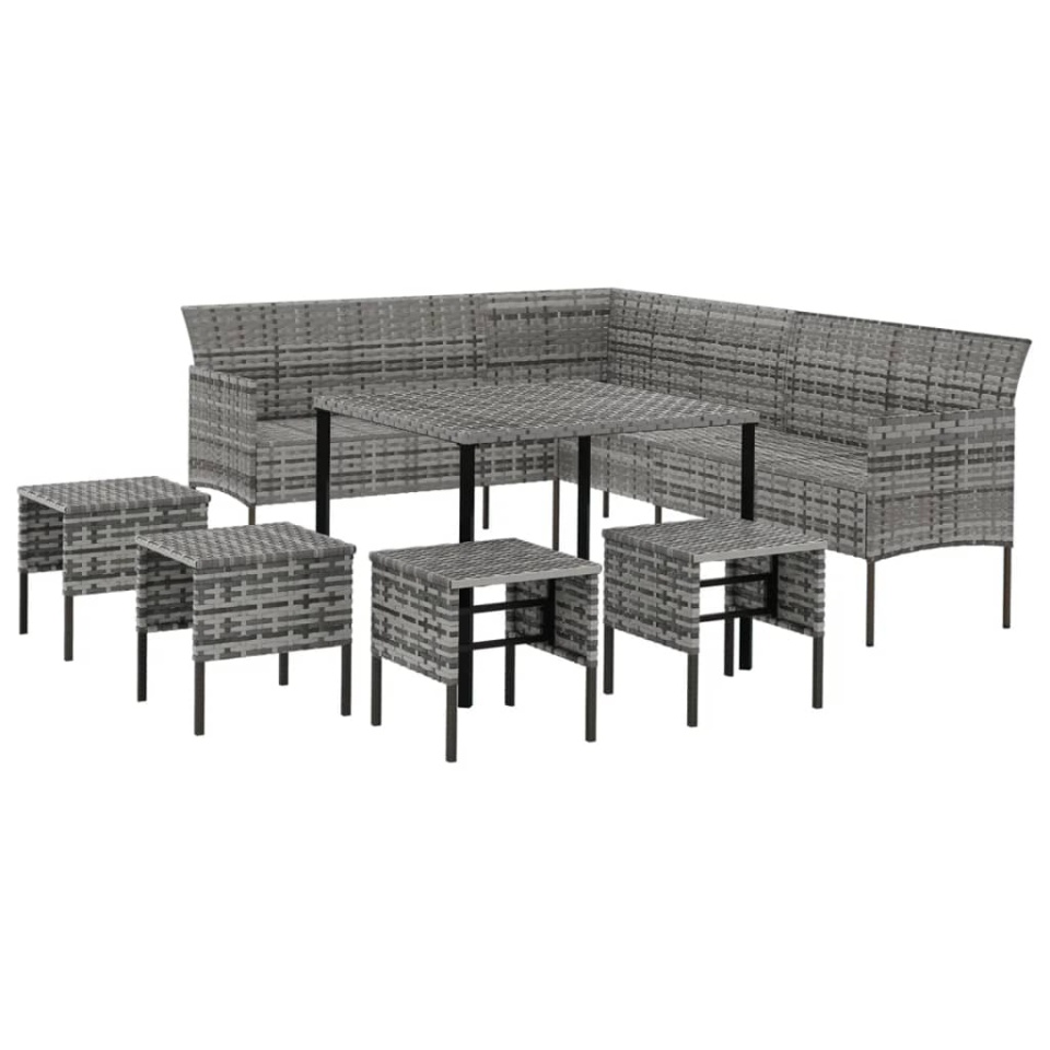 Set mobilier de grădină cu perne, 6 piese, gri, poliratan - 3 | YEO