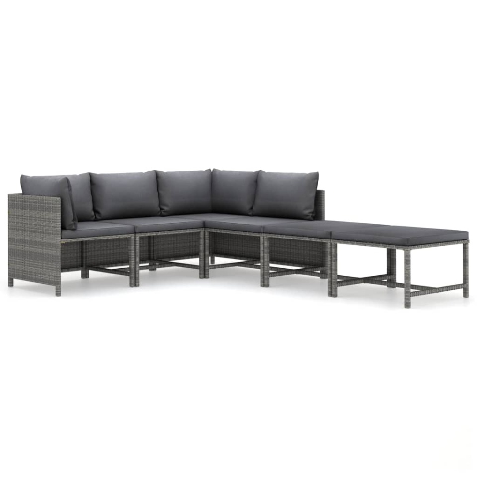Set mobilier de grădină cu perne, 6 piese, gri, poliratan - 1 | YEO