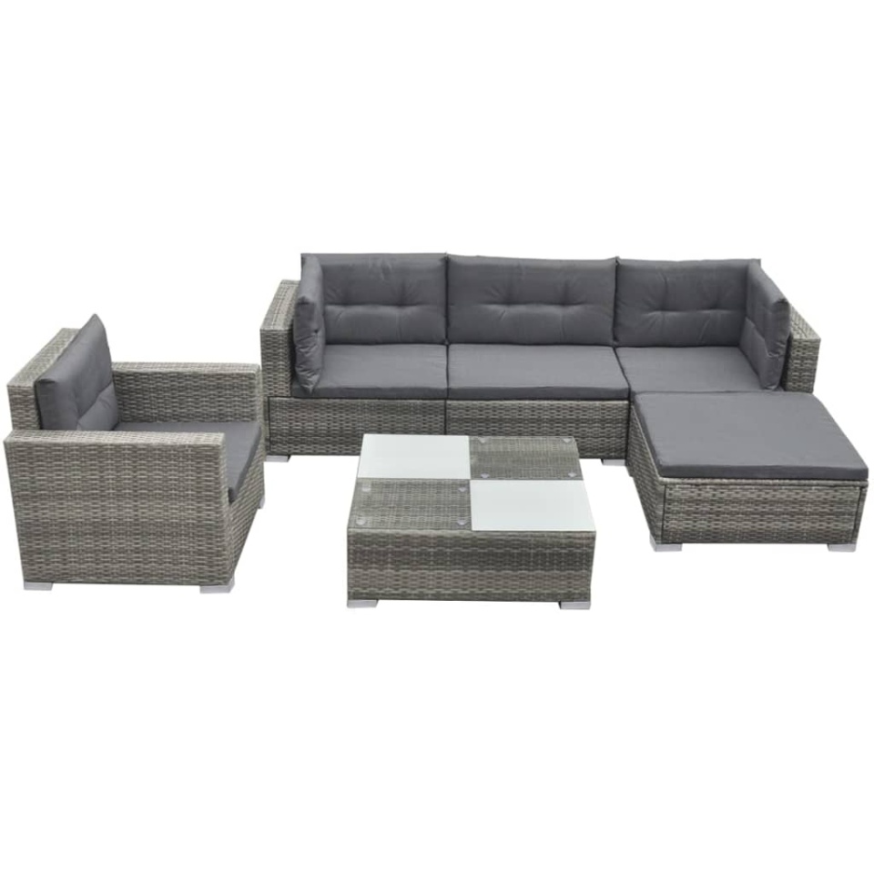 Set mobilier de grădină cu perne, 6 piese, gri, poliratan
