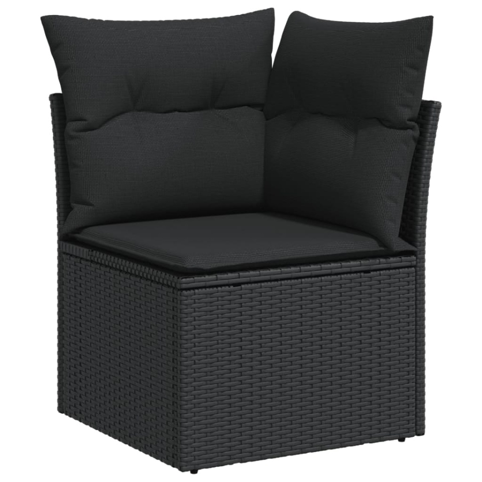 Set mobilier de grădină cu perne, 6 piese, negru, poliratan - 3 | YEO