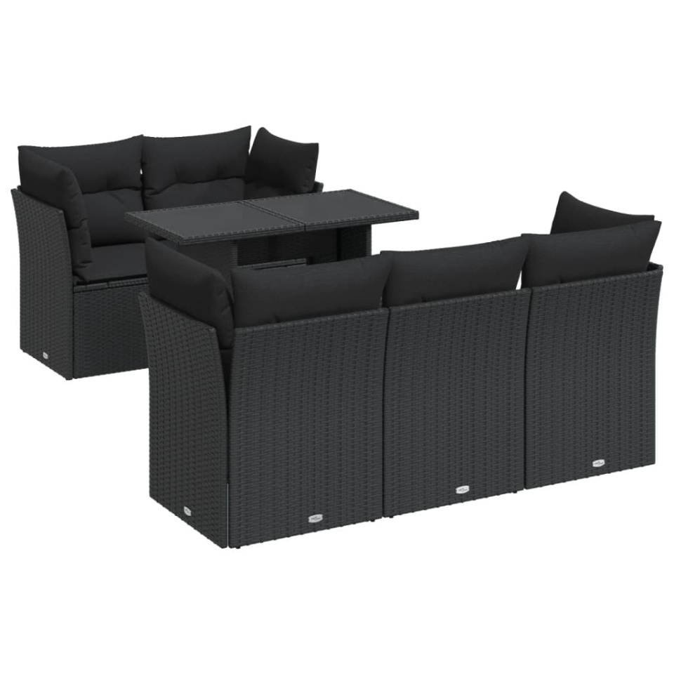 Set mobilier de grădină cu perne, 6 piese, negru, poliratan - 1 | YEO