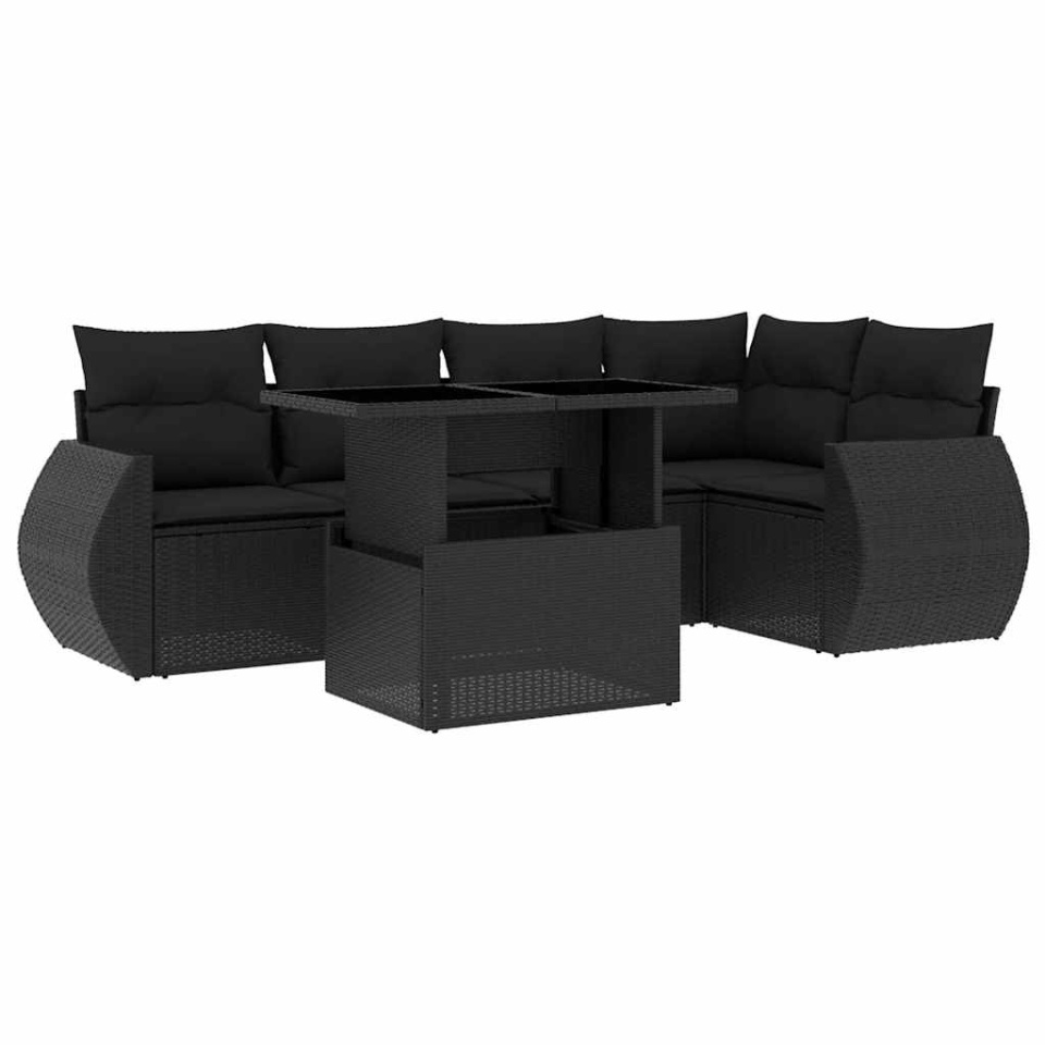 Set mobilier de grădină cu perne, 6 piese, negru, poliratan - 1 | YEO
