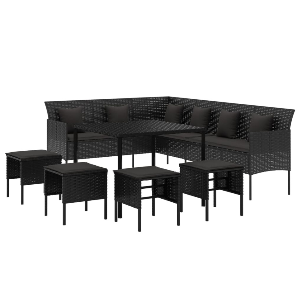 Set mobilier de grădină cu perne, 6 piese, negru, poliratan - 3 | YEO
