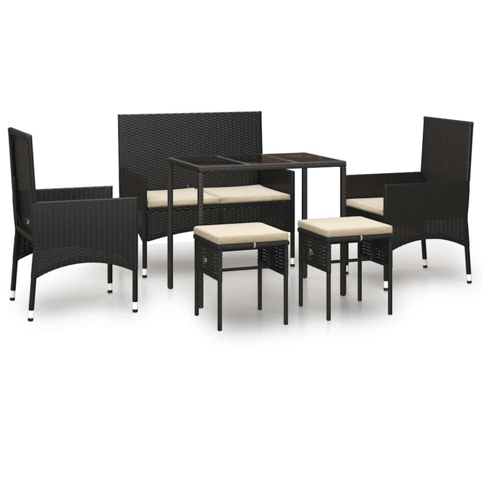 Set mobilier de grădină cu perne, 6 piese, negru, poliratan - 1 | YEO