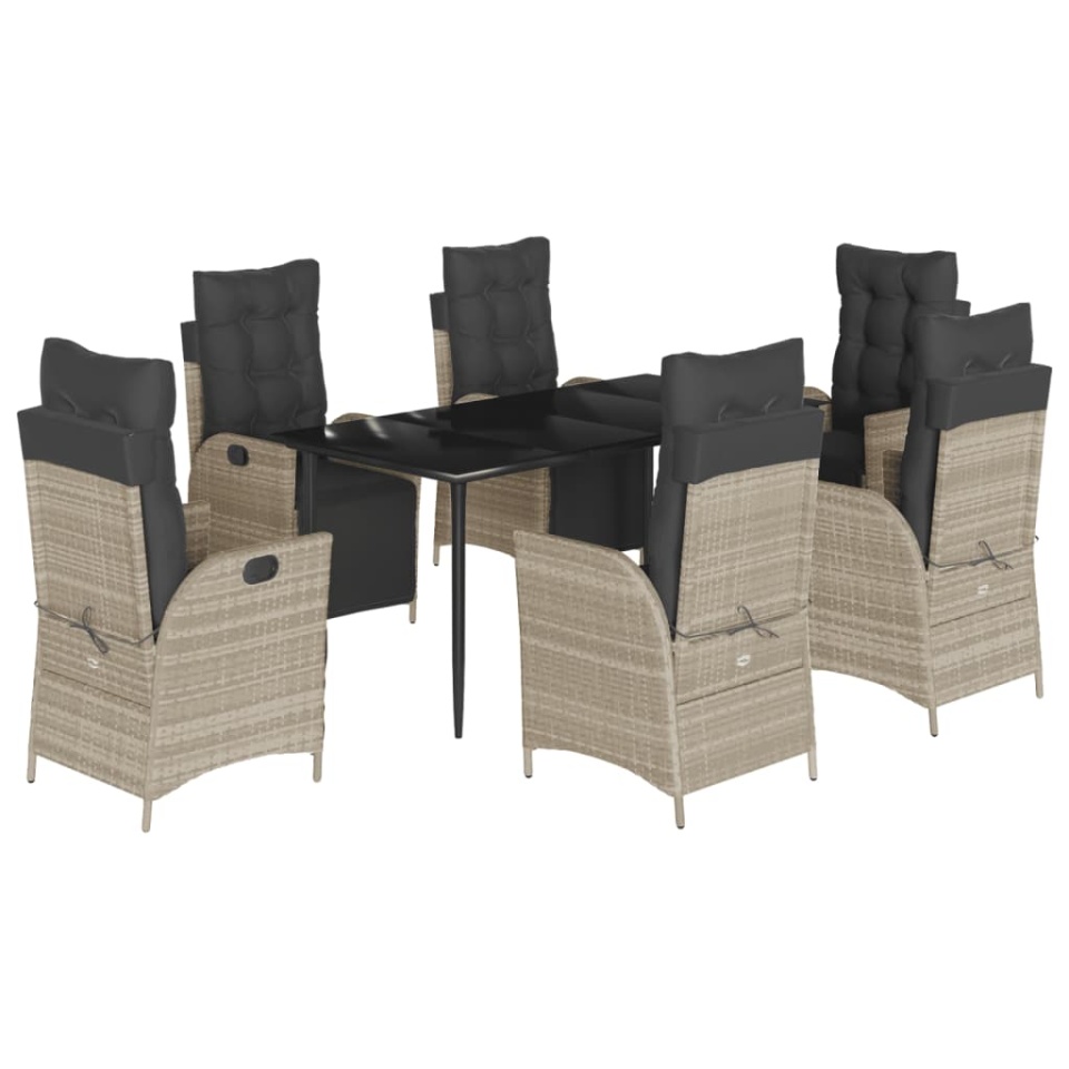 Set mobilier de grădină cu perne, 7 piese gri deschis poliratan - 1 | YEO