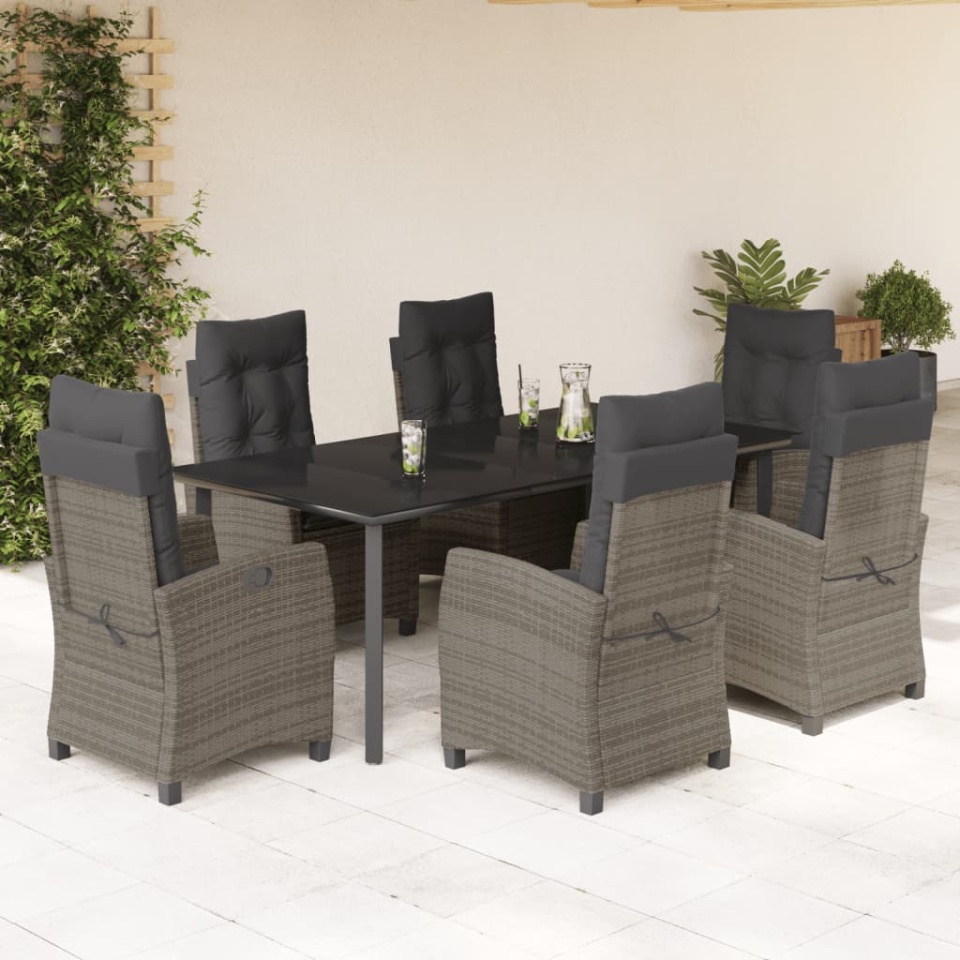 Set mobilier de grădină cu perne, 7 piese, gri, poliratan