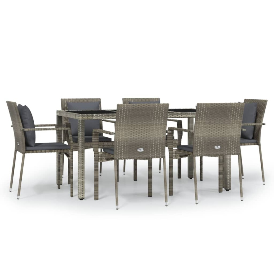 Set mobilier de grădină cu perne, 7 piese, gri, poliratan - 1 | YEO