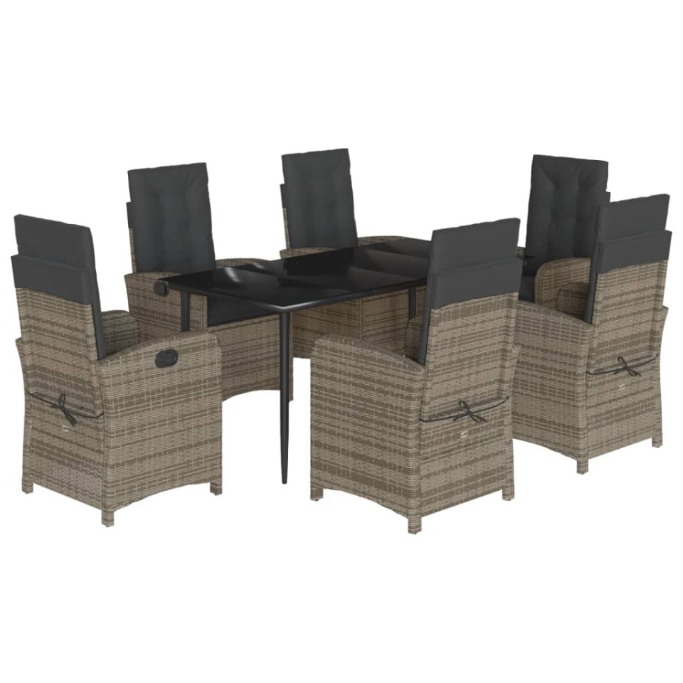 Set mobilier de grădină cu perne, 7 piese, gri, poliratan - 1 | YEO