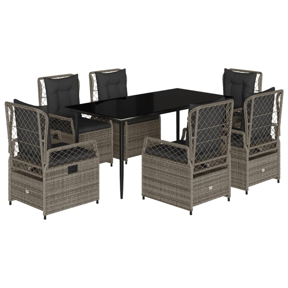 Set mobilier de grădină cu perne, 7 piese, gri, poliratan - 1 | YEO
