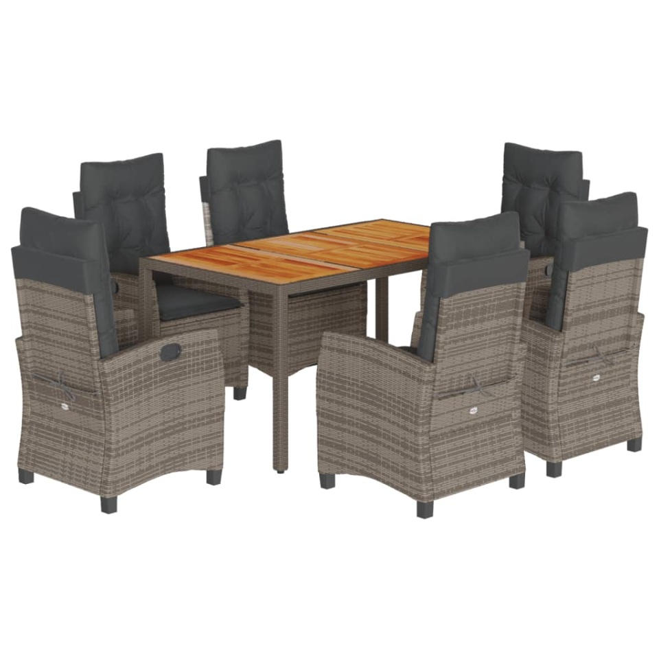 Set mobilier de grădină cu perne, 7 piese, gri, poliratan - 1 | YEO