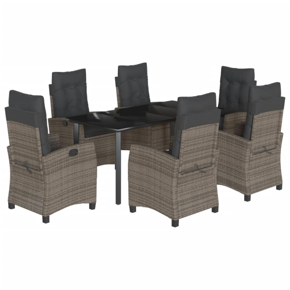 Set mobilier de grădină cu perne, 7 piese, gri, poliratan - 1 | YEO