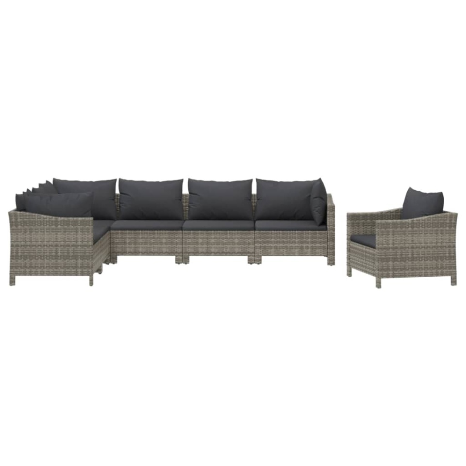 Set mobilier de grădină cu perne, 7 piese, gri, poliratan - 2 | YEO