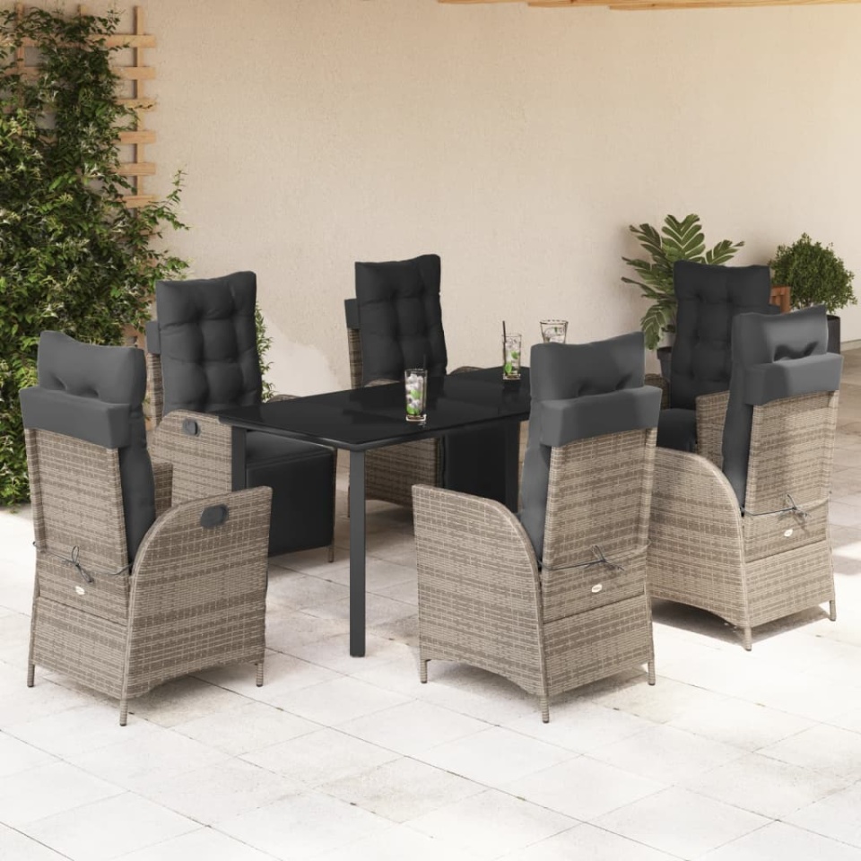 Set mobilier de grădină cu perne, 7 piese, gri, poliratan