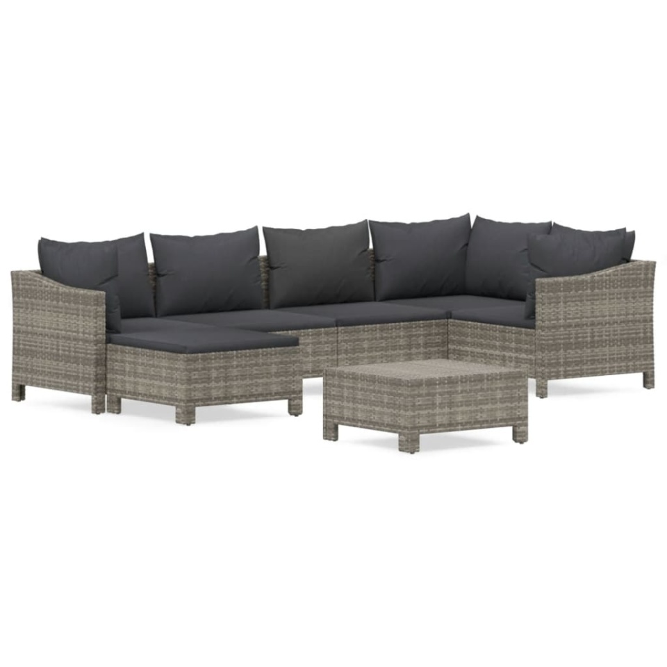 Set mobilier de grădină cu perne, 7 piese, gri, poliratan - 1 | YEO