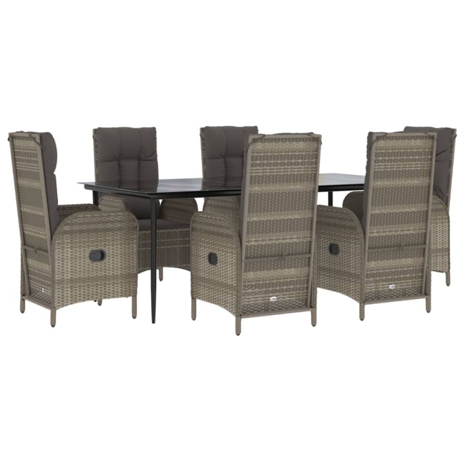 Set mobilier de grădină cu perne, 7 piese, negru/gri, poliratan - 2 | YEO