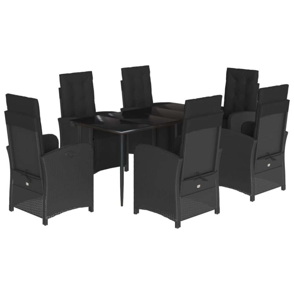 Set mobilier de grădină cu perne, 7 piese, negru, poliratan - 1 | YEO