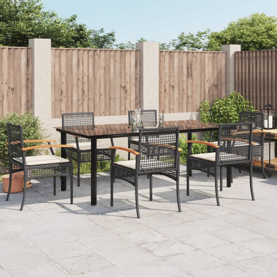 Set mobilier de grădină cu perne, 7 piese, negru, poliratan