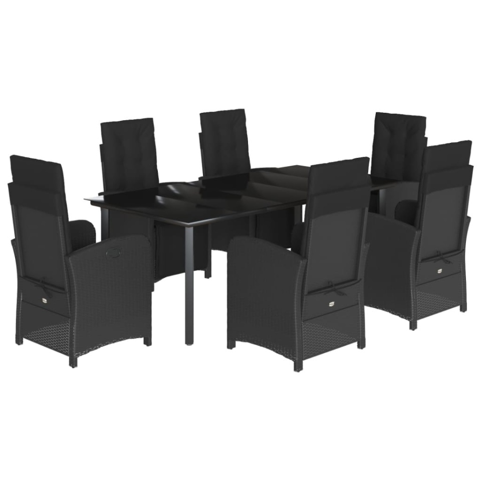 Set mobilier de grădină cu perne, 7 piese, negru, poliratan - 1 | YEO