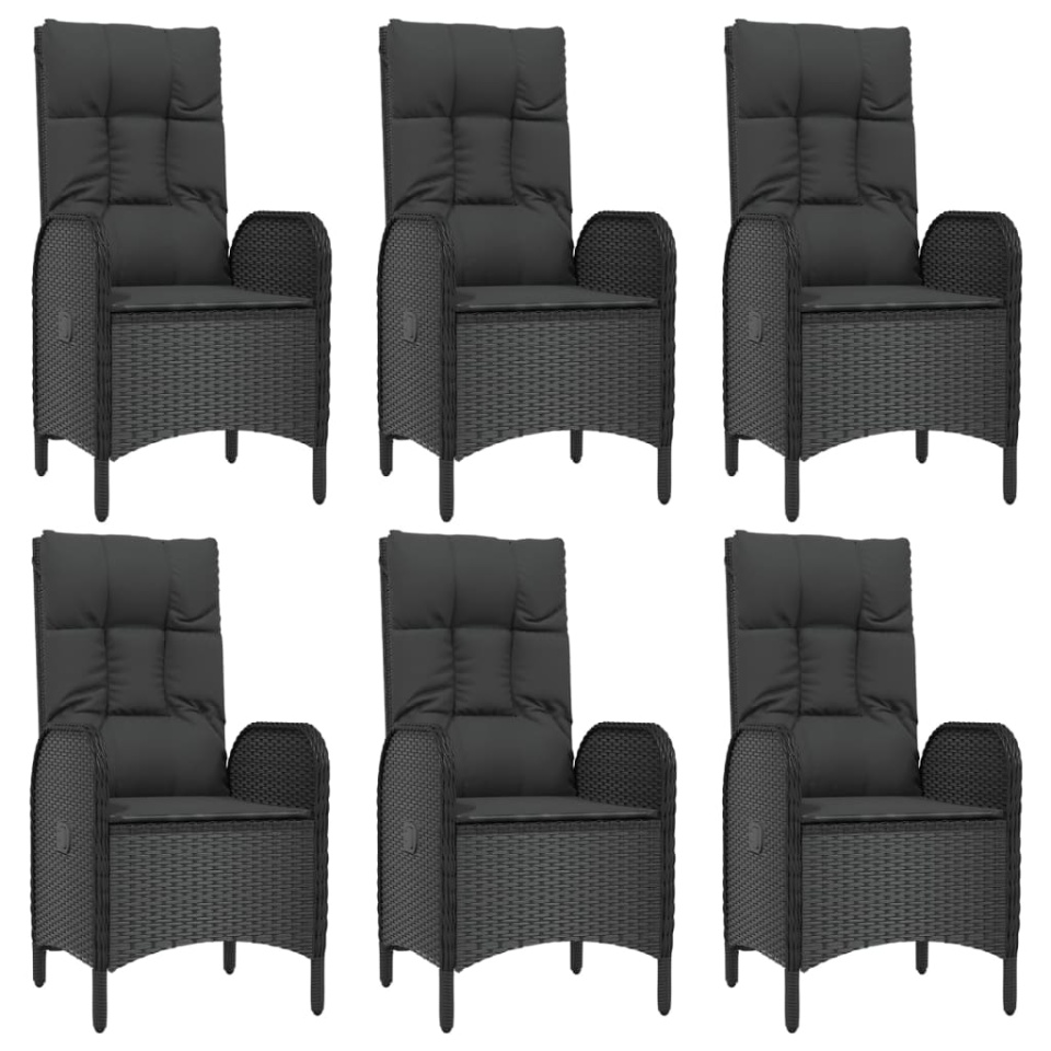 Set mobilier de grădină cu perne, 7 piese, negru, poliratan - 3 | YEO