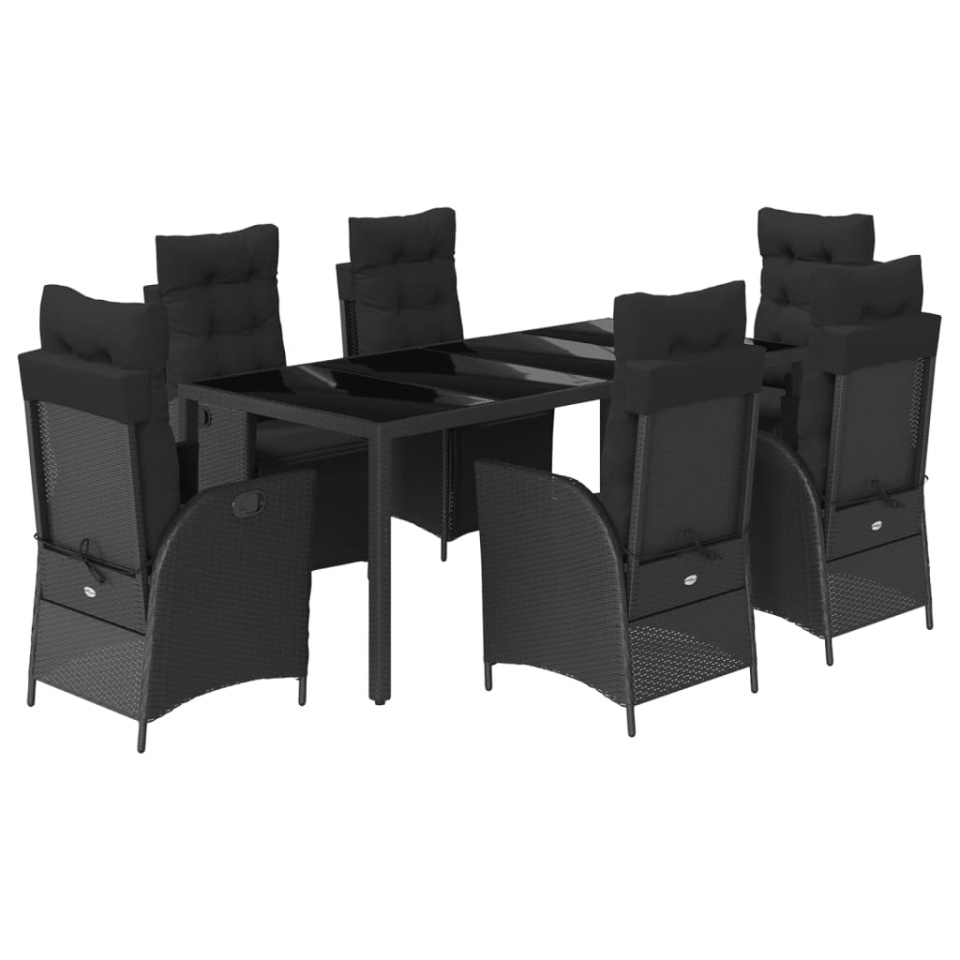 Set mobilier de grădină cu perne, 7 piese, negru, poliratan - 1 | YEO