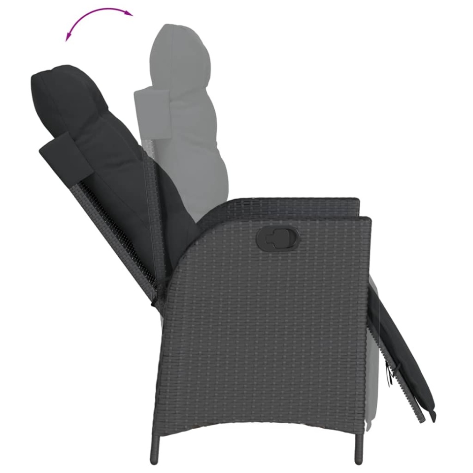 Set mobilier de grădină cu perne, 7 piese, negru, poliratan - 3 | YEO