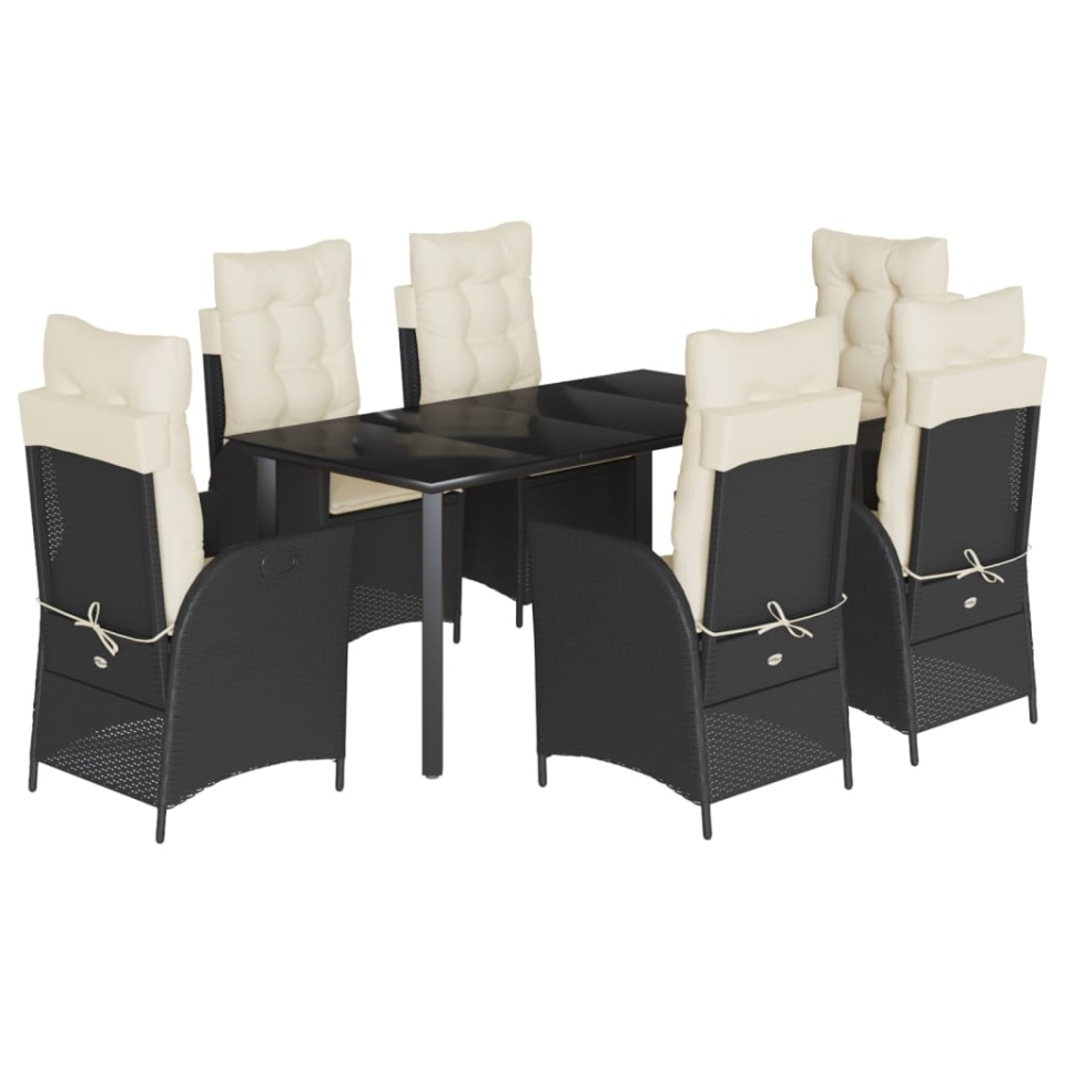 Set mobilier de grădină cu perne, 7 piese, negru, poliratan - 1 | YEO