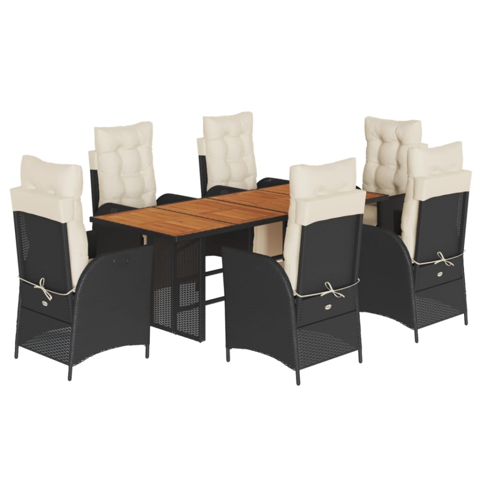 Set mobilier de grădină cu perne, 7 piese, negru, poliratan - 1 | YEO