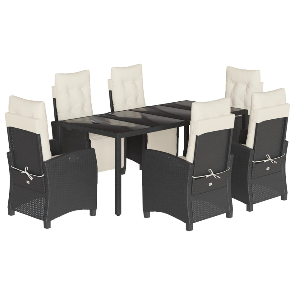 Set mobilier de grădină cu perne, 7 piese, negru, poliratan - 1 | YEO