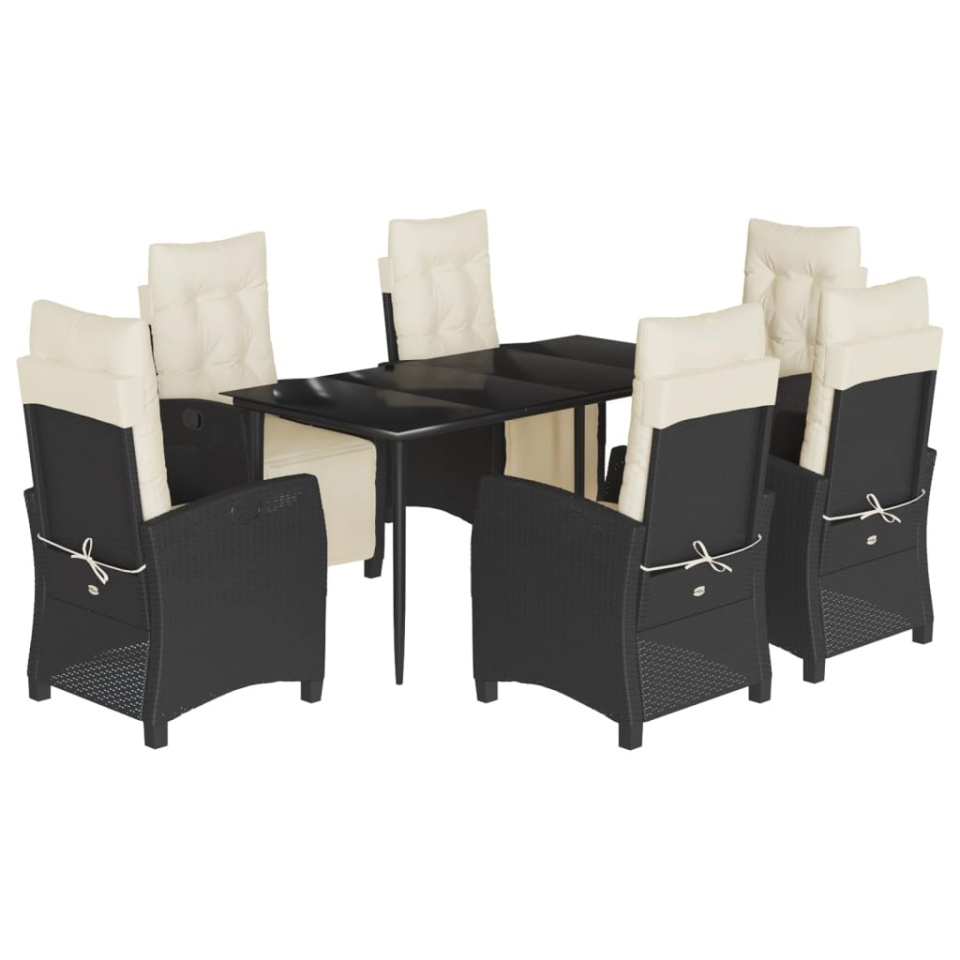 Set mobilier de grădină cu perne, 7 piese, negru, poliratan - 1 | YEO